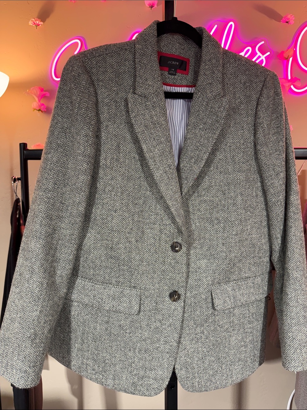 J. Crew Gray Herringbone Tailored Blazer